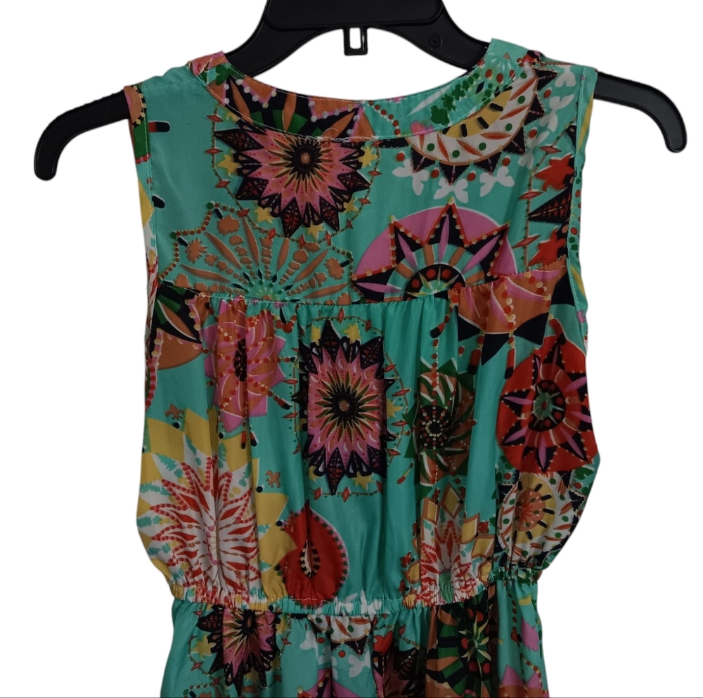 Joy & Co. Sleeveless Mini Dress, Aqua with Multi-Color Print, sz L, EUC! - Picture 7 of 10